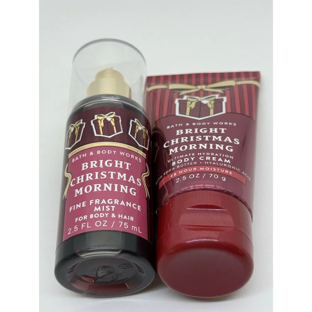 Bath and Body Works TRAVEL BRIGHT CHRISTMAS MORNING MIST, BODY CREAM SET 2.5ozEa